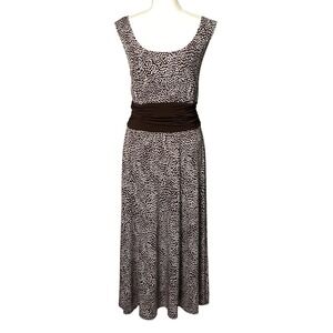 Perceptions Maxi Dress Womens 14 Brown White Petal Print Ruched Empire Waist
